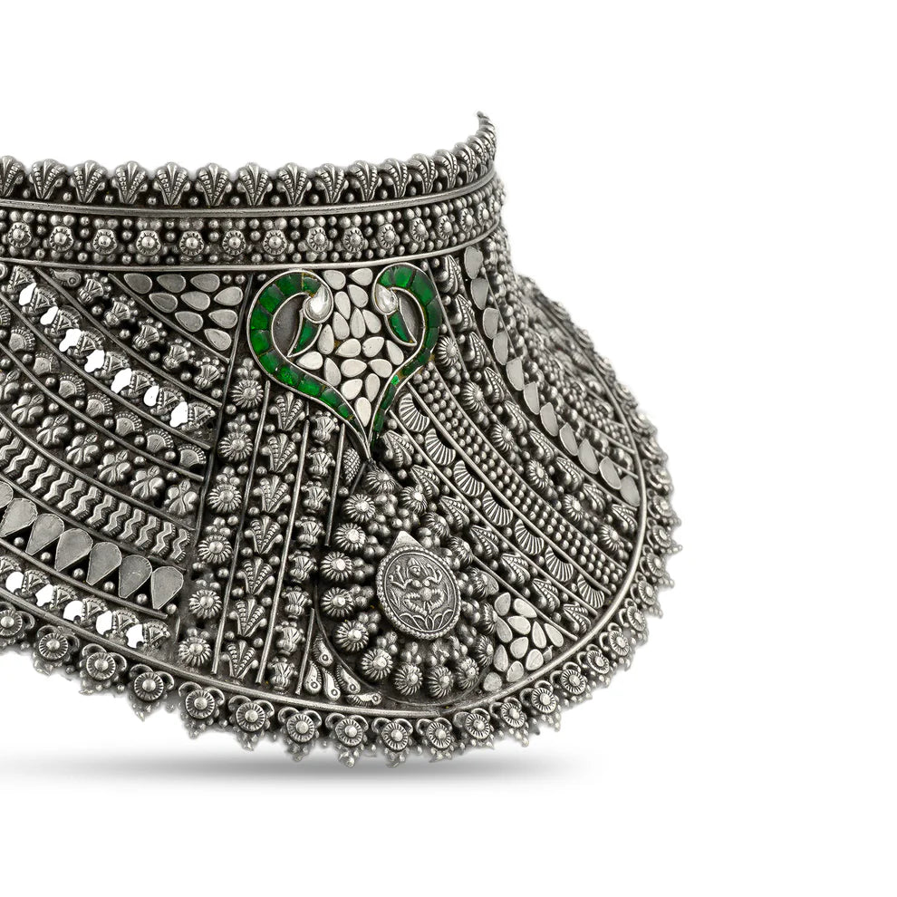 Intricate Green Detail Choker 925 Oxidised Necklace