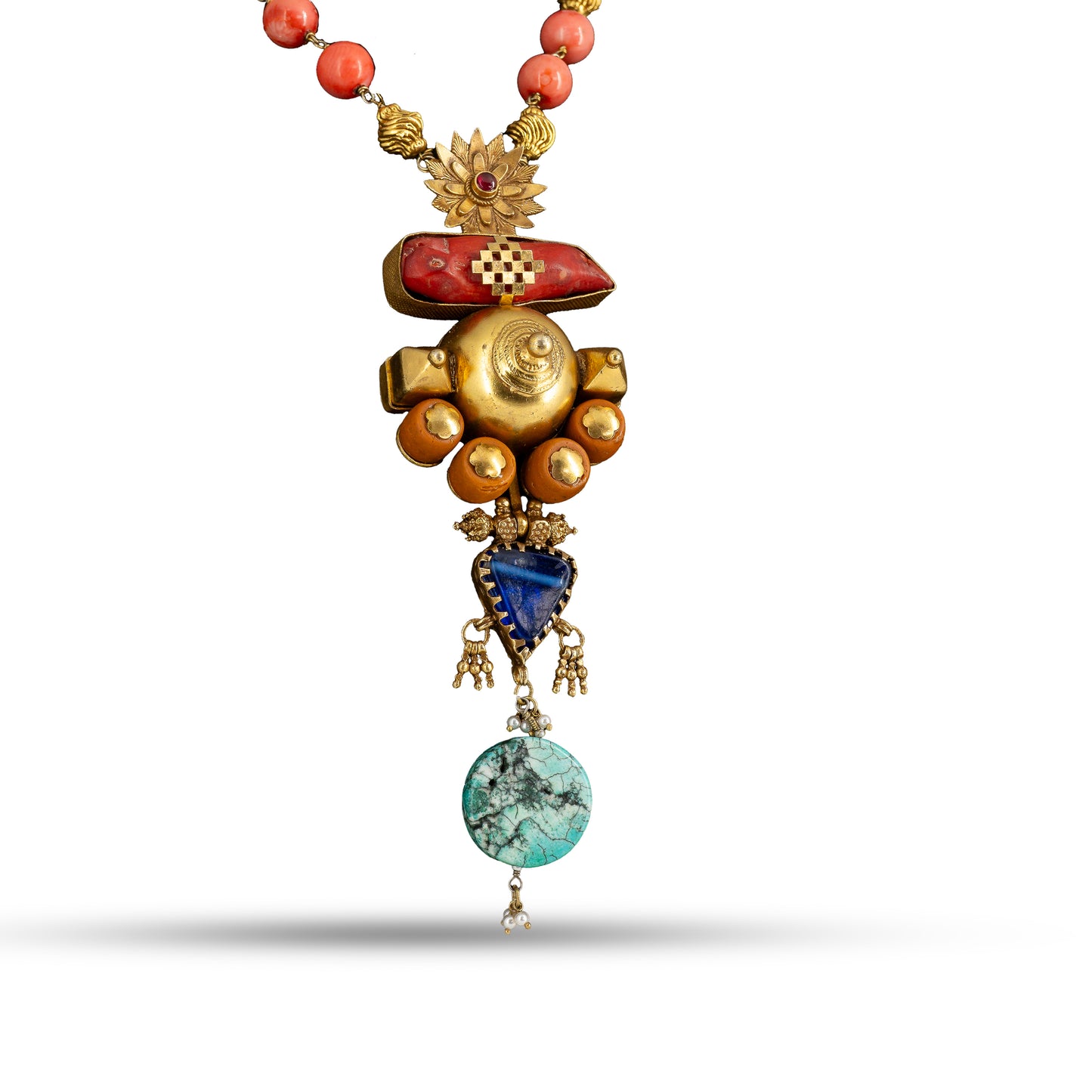 Temple Beads Pendant 925 silver Multi-stone Necklace Set