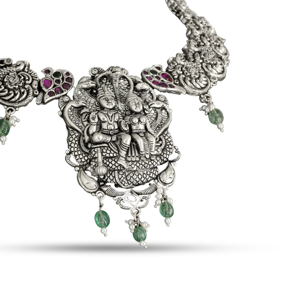 925 Silver Temple Jhumka Necklace Set
