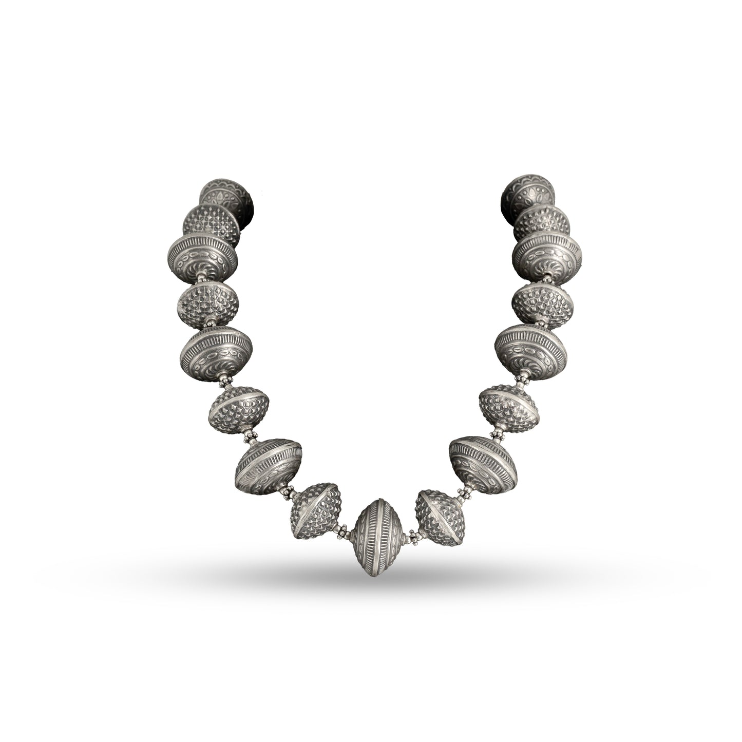Classic Etched Beads Necklace 925 silver