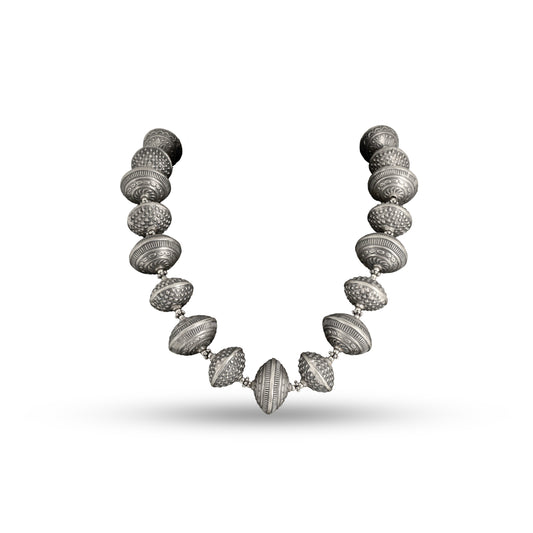 Classic Etched Beads Necklace 925 silver