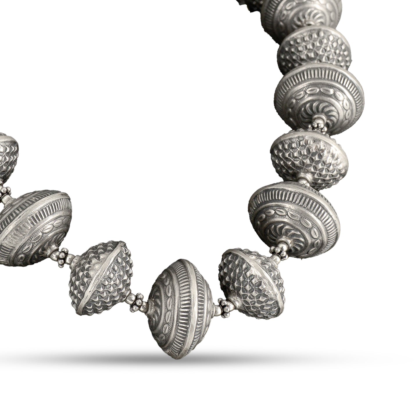 Classic Etched Beads Necklace 925 silver