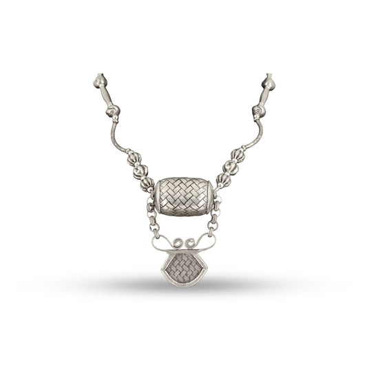 Woven Barrel Pendant 925 silver Minimal Necklace