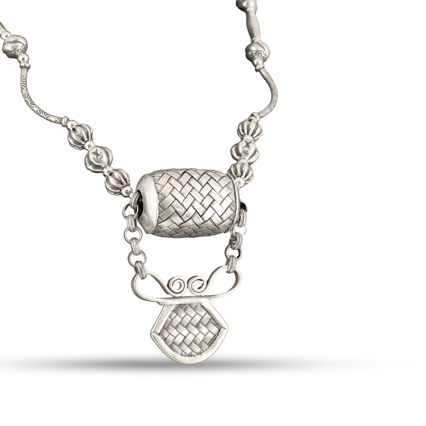 Woven Barrel Pendant 925 silver Minimal Necklace
