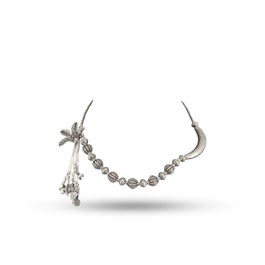 Leaf Motif 925 silver Asymmetrical Tassel Necklace