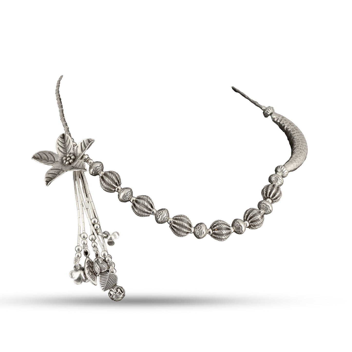 Leaf Motif 925 silver Asymmetrical Tassel Necklace