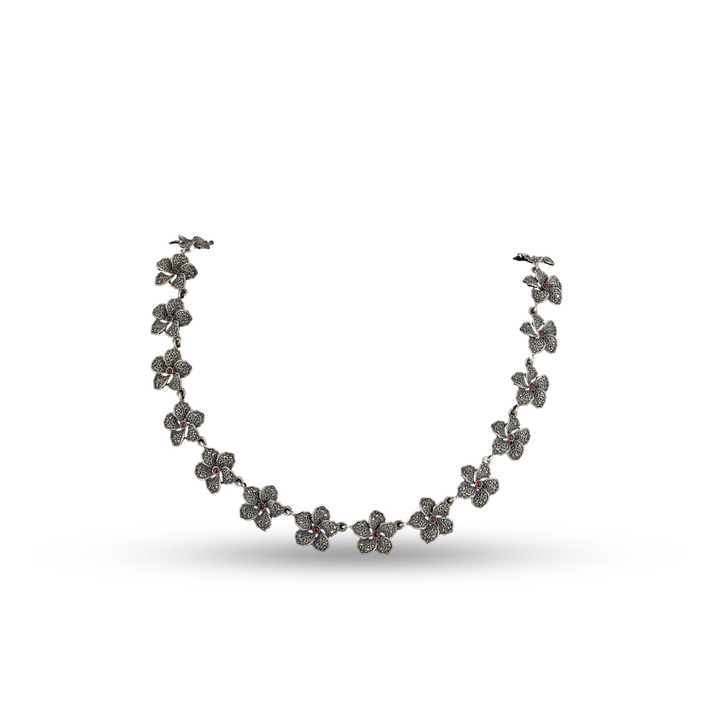 Marcasite Blossom 925 silver Floral Choker Necklace