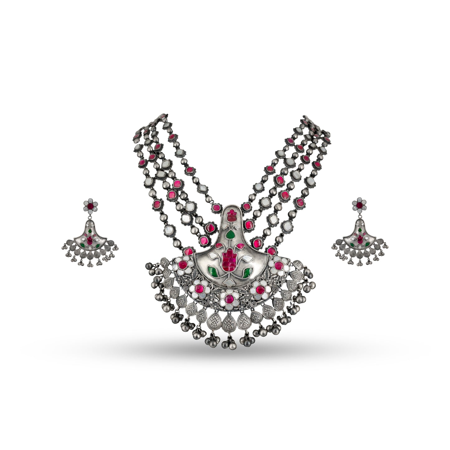 Floral Ruby 925 silver Choker Necklace Set