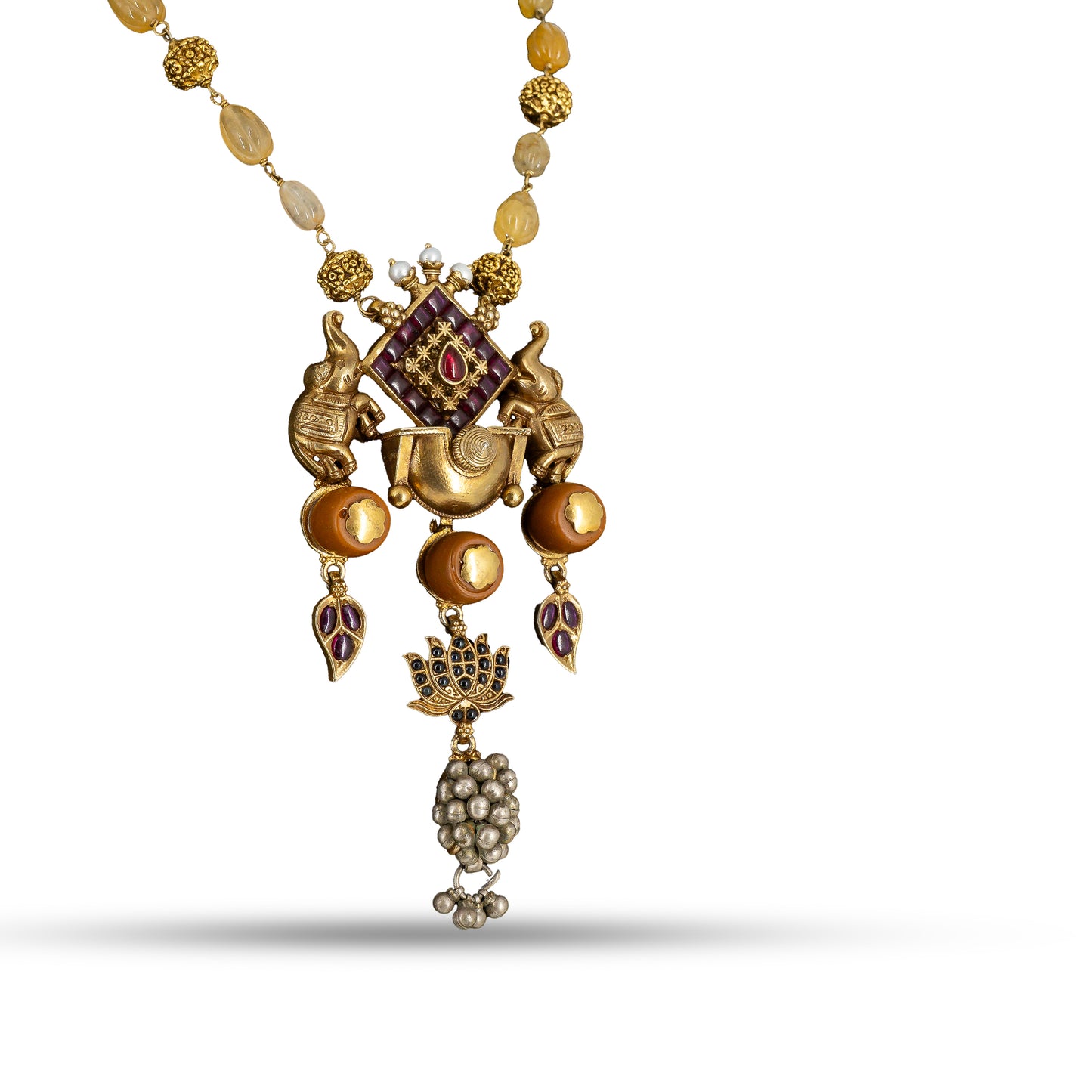Gold Elephant Pendant 925 silver Bead Necklace Set