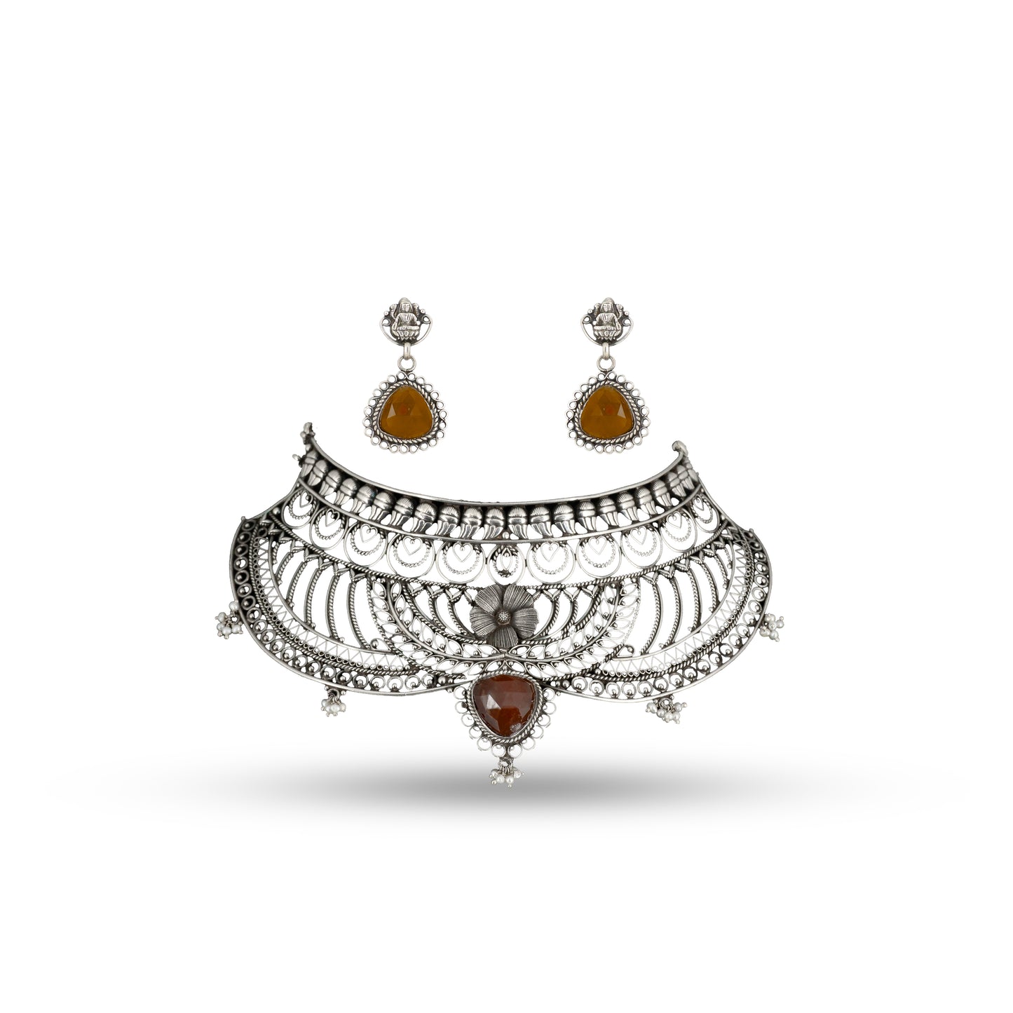 Carnelian Filigree Collar 925 silver Floral Necklace