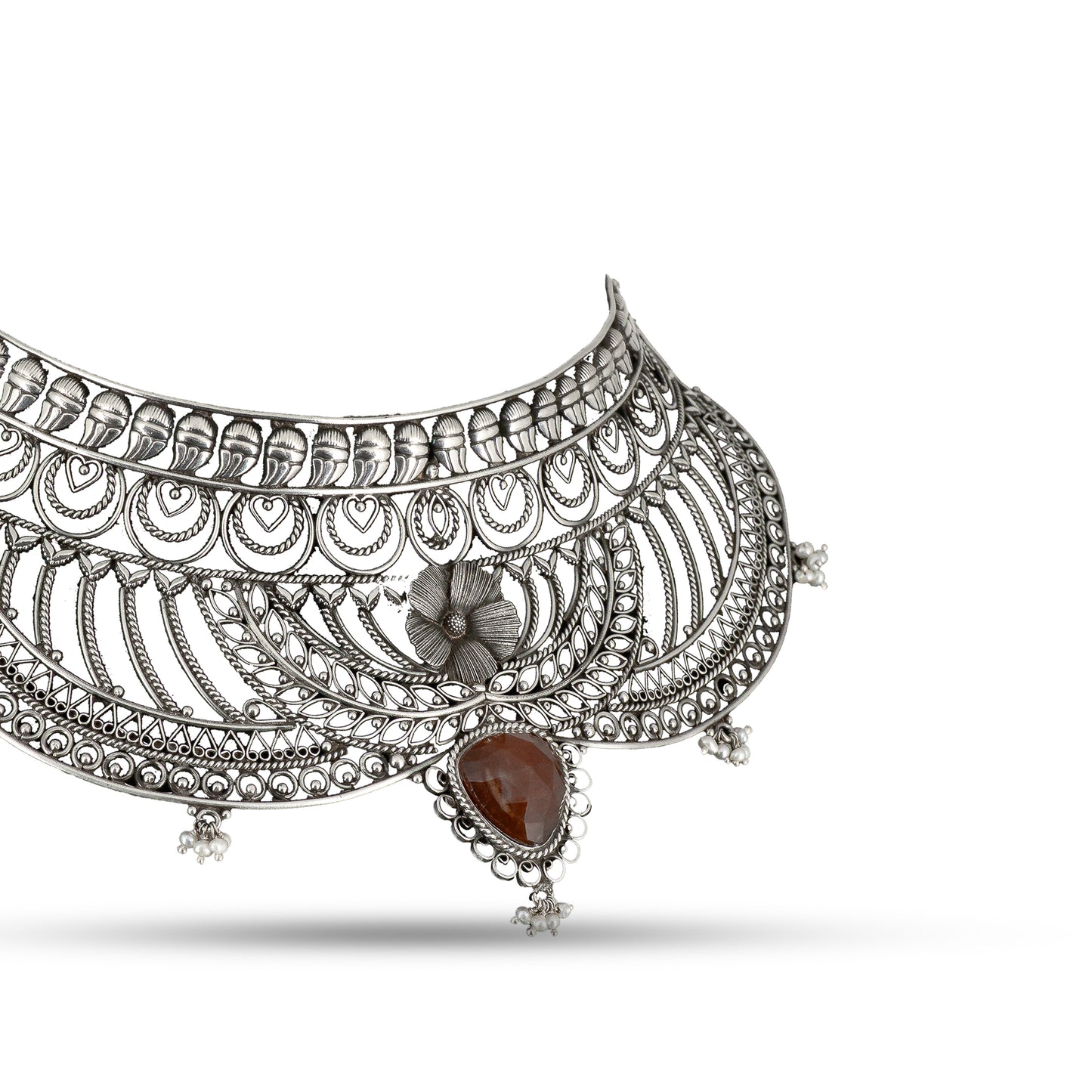 Carnelian Filigree Collar 925 silver Floral Necklace