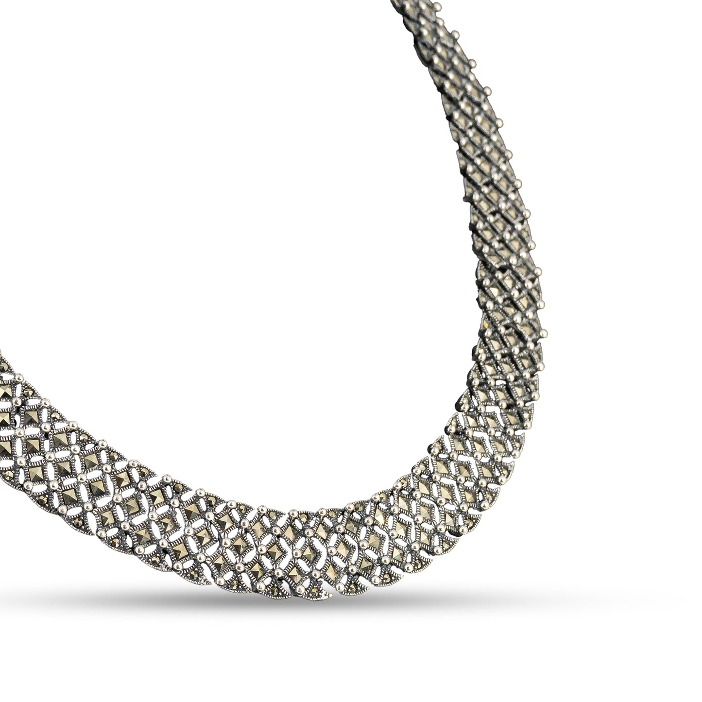 Marcasite Mesh Choker 925 silver Lightweight Necklace Set