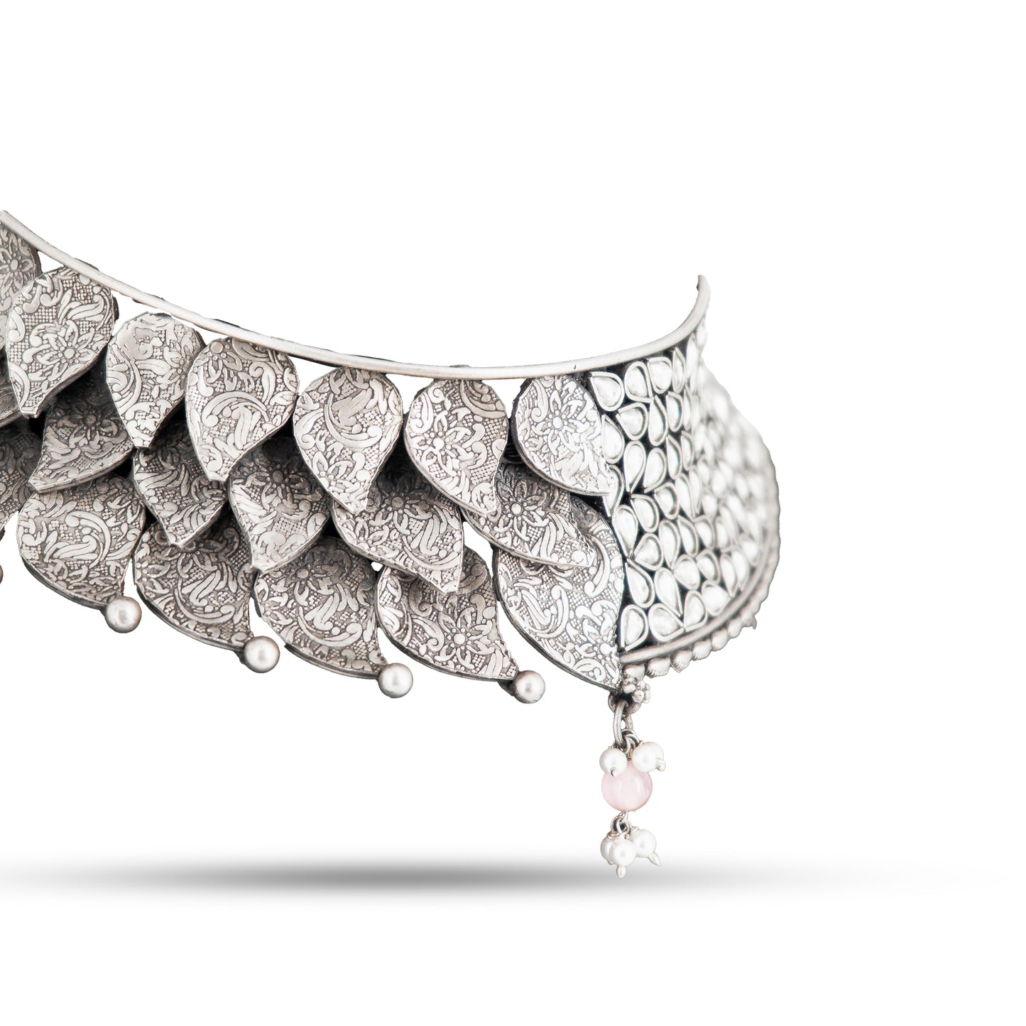 Peacock Leaf Choker 925 silver Engraved Necklace Set