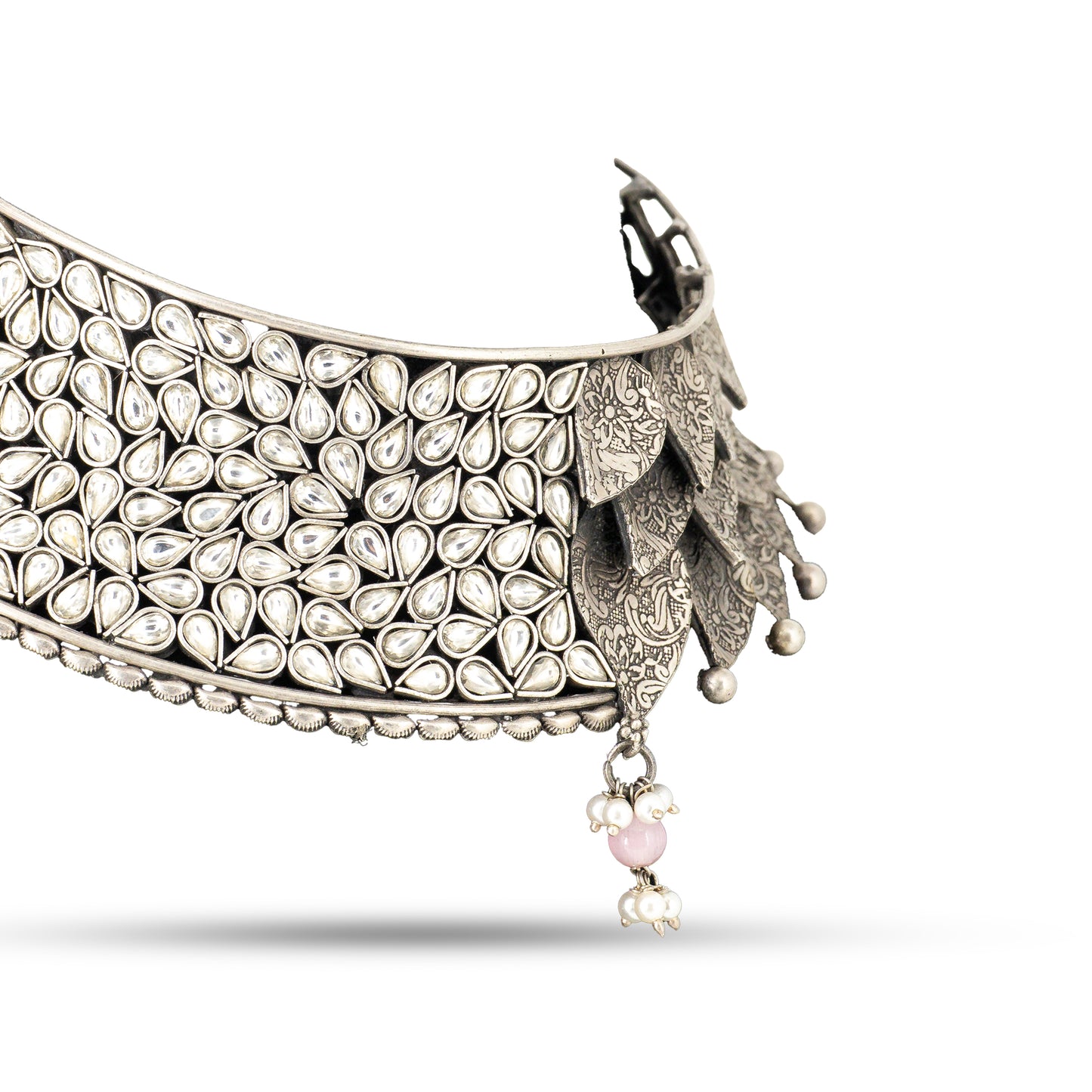 Peacock Leaf Choker 925 silver Engraved Necklace Set