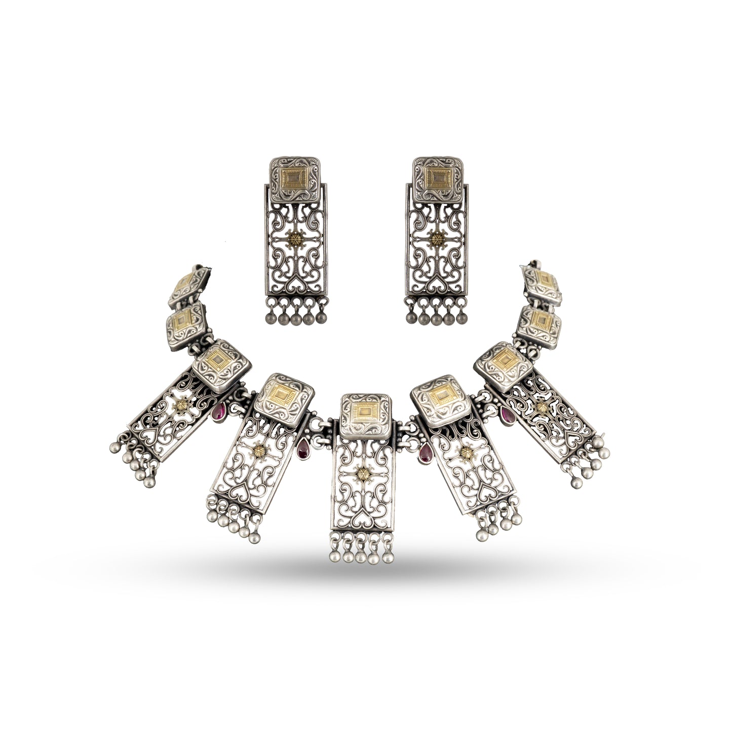 Dual Tone Pichwai 925 silver Temple Choker Set