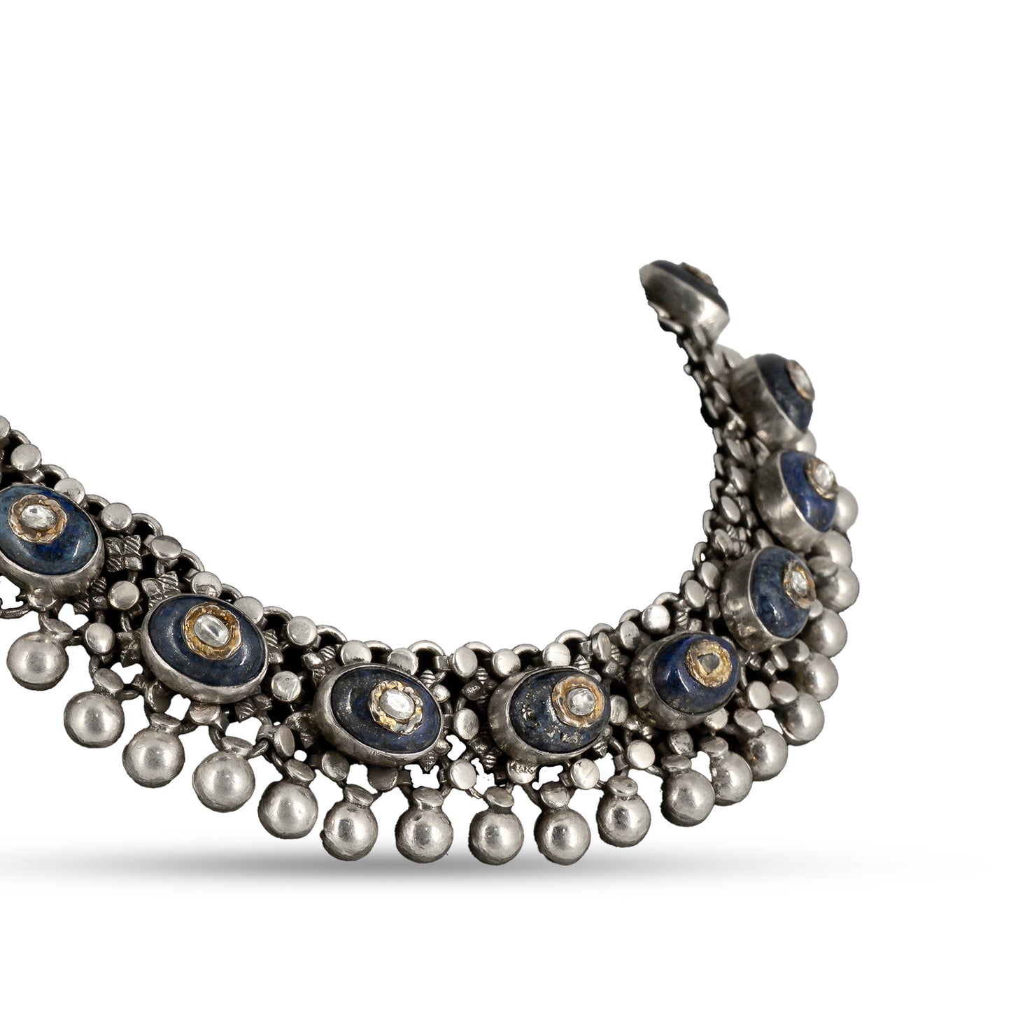 Blue Kundan 925 silver Traditional Coin Necklace Set