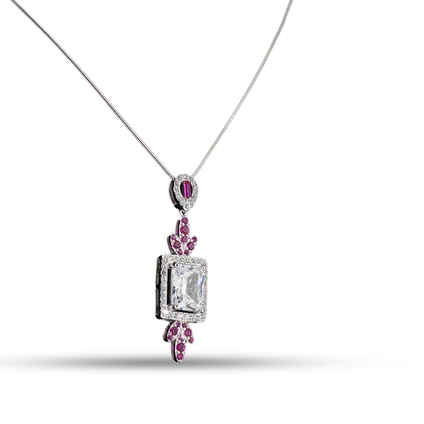 Ruby CZ Drop 925 silver Minimal Necklace Set