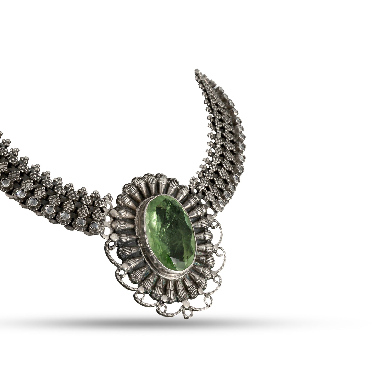 Green Peridot Victorian 925 silver Choker Necklace Set