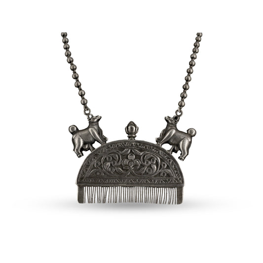 Tribal Oxidised Amulet 925 silver Long Necklace