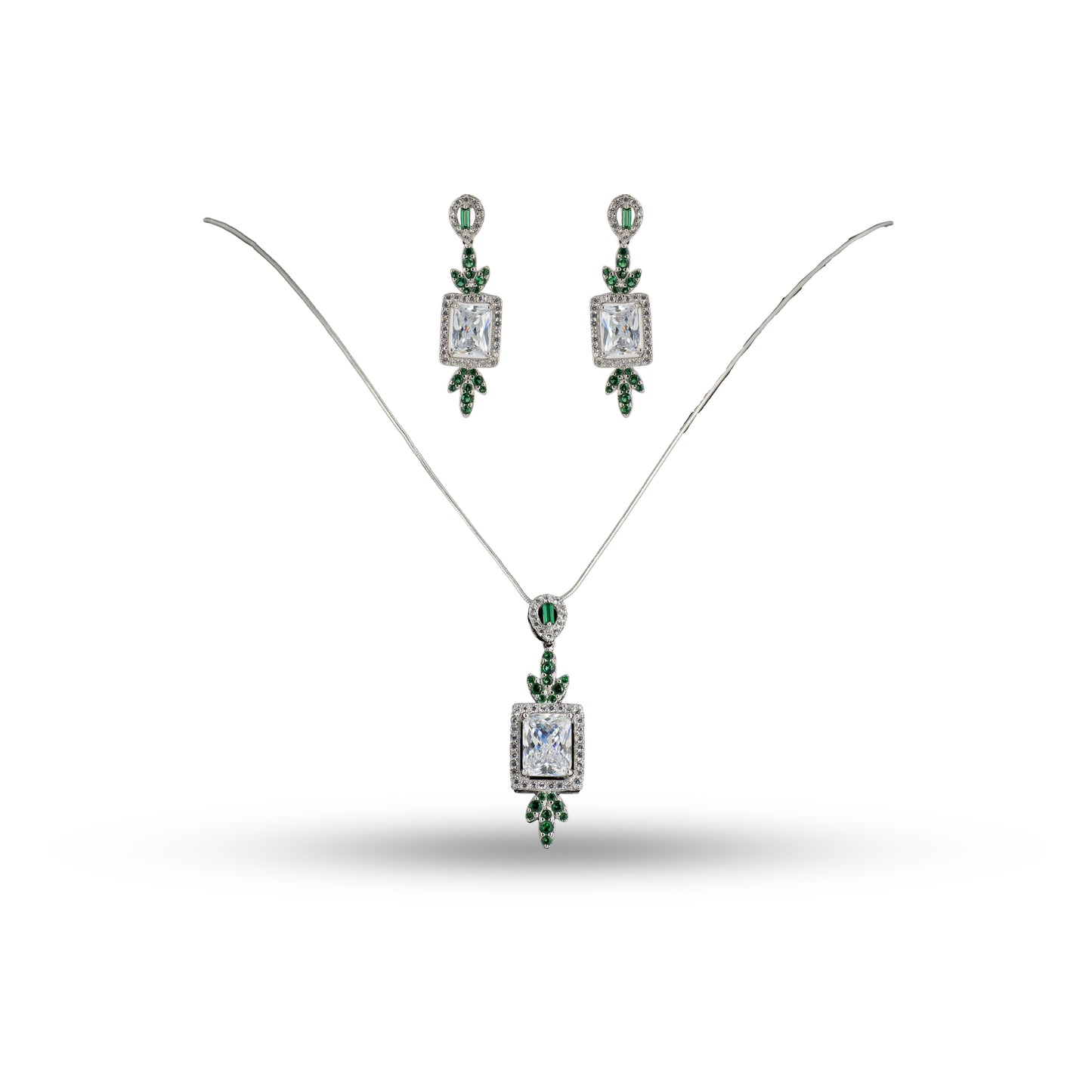Emerald CZ Drop 925 silver Minimal Necklace Set