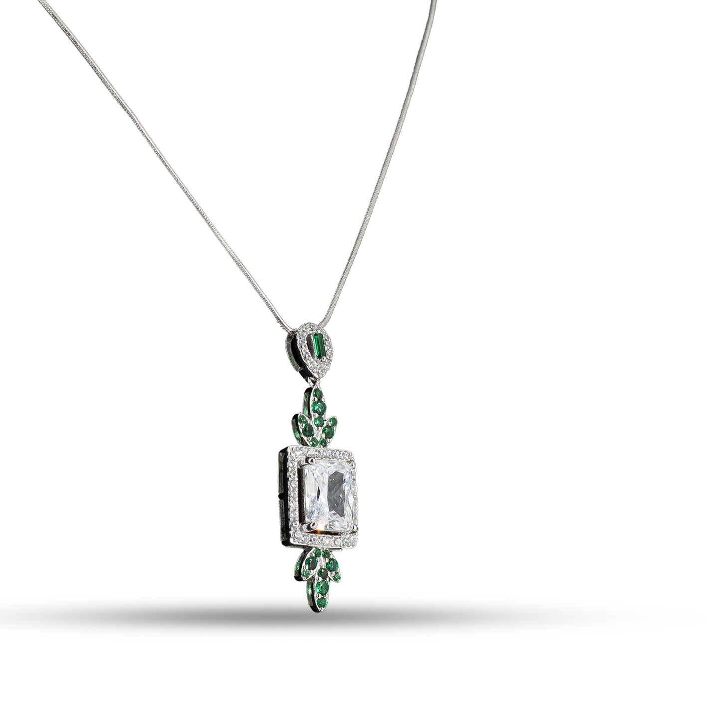 Emerald CZ Drop 925 silver Minimal Necklace Set