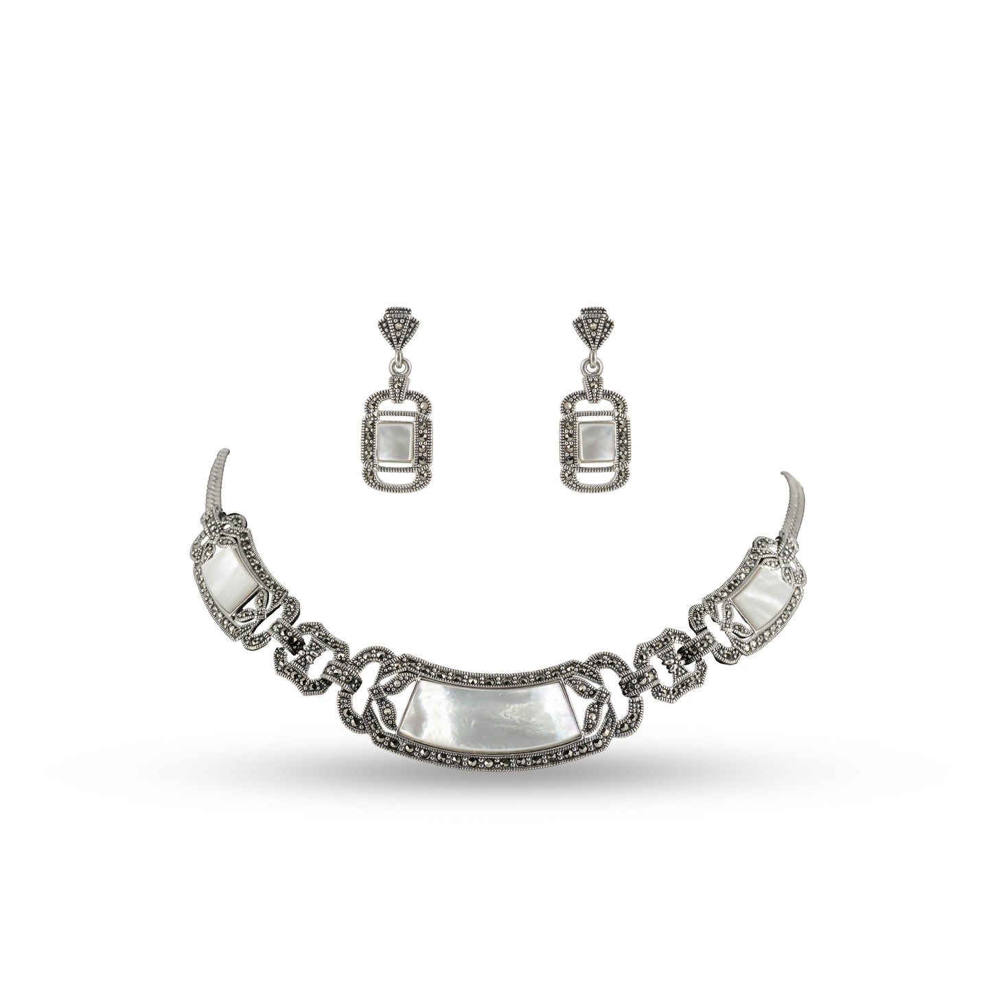 Mother of Pearl 925 silver Art Deco Necklace Set
