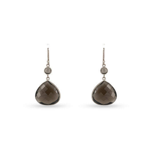 Smoky Quartz 925 silver Teardrop Dangling Earrings
