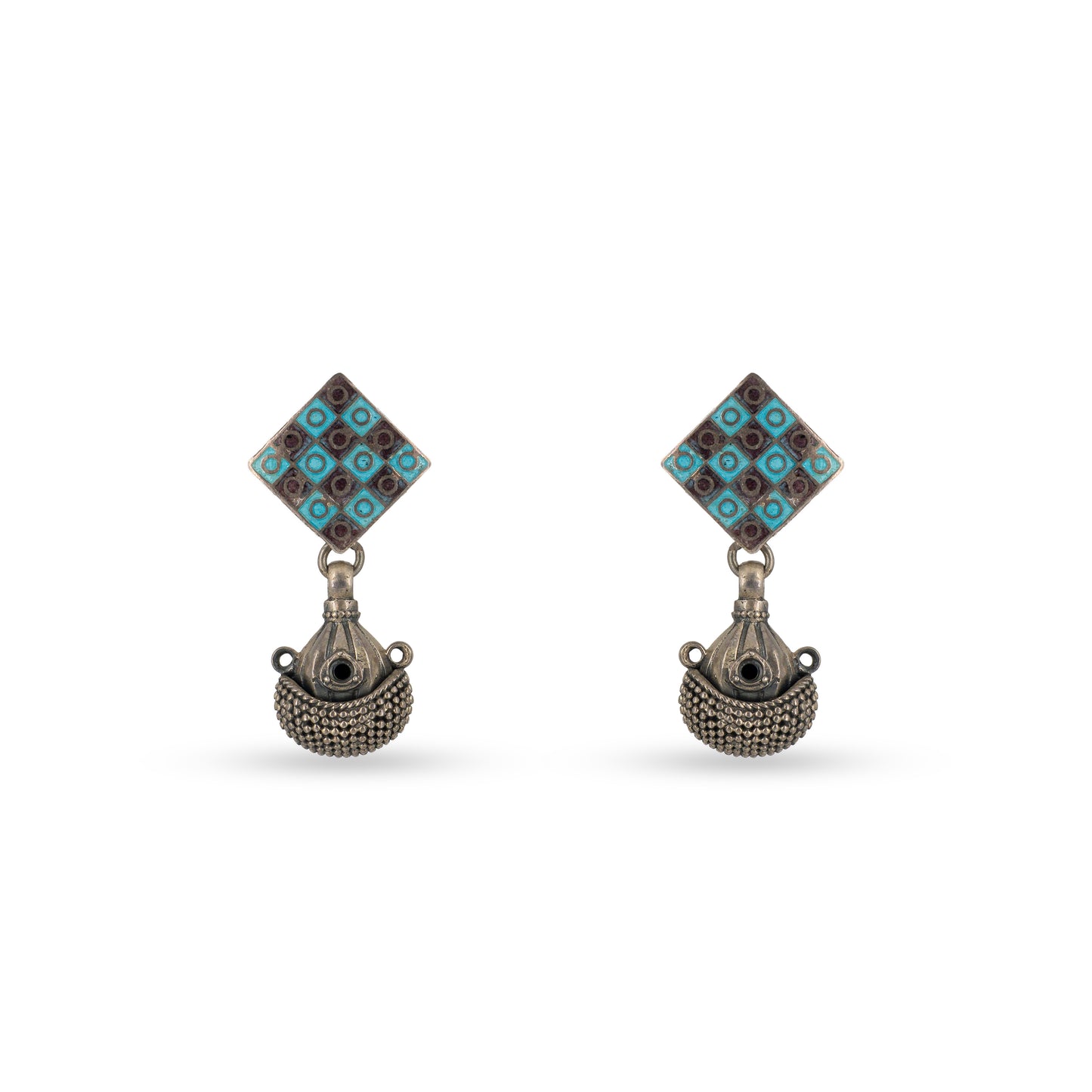 Square Motif 925 silver Tribal Drop Earrings
