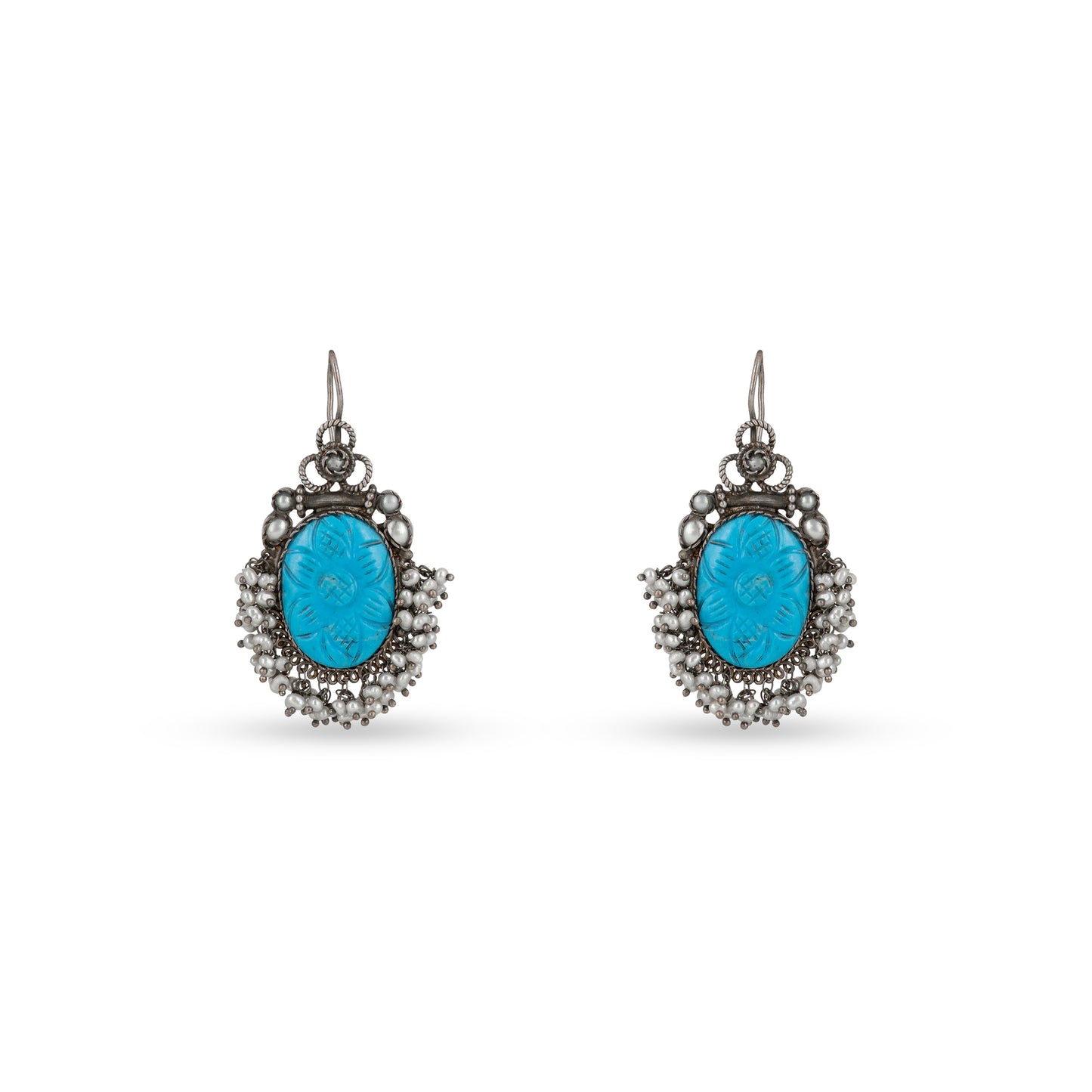 Turquoise Engraved 925 silver Dangler Earrings