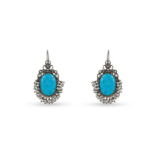 Turquoise Engraved 925 silver Dangler Earrings