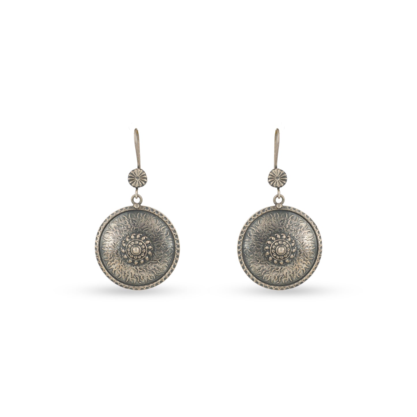 Engraved Traditional 925 silver Round Dangler Earrings