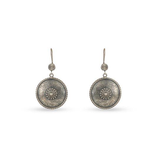 Engraved Traditional 925 silver Round Dangler Earrings