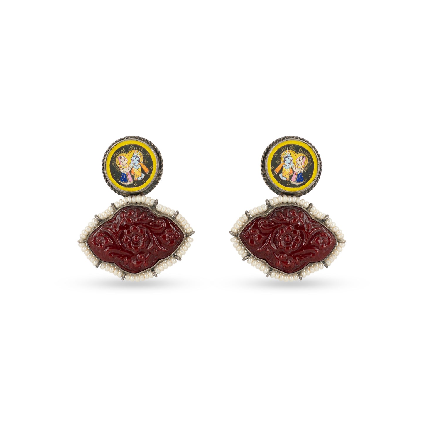 Radha Krishna Meenakari 925 silver Art Earrings