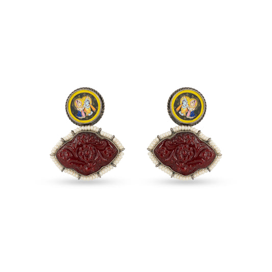 Radha Krishna Meenakari 925 silver Art Earrings