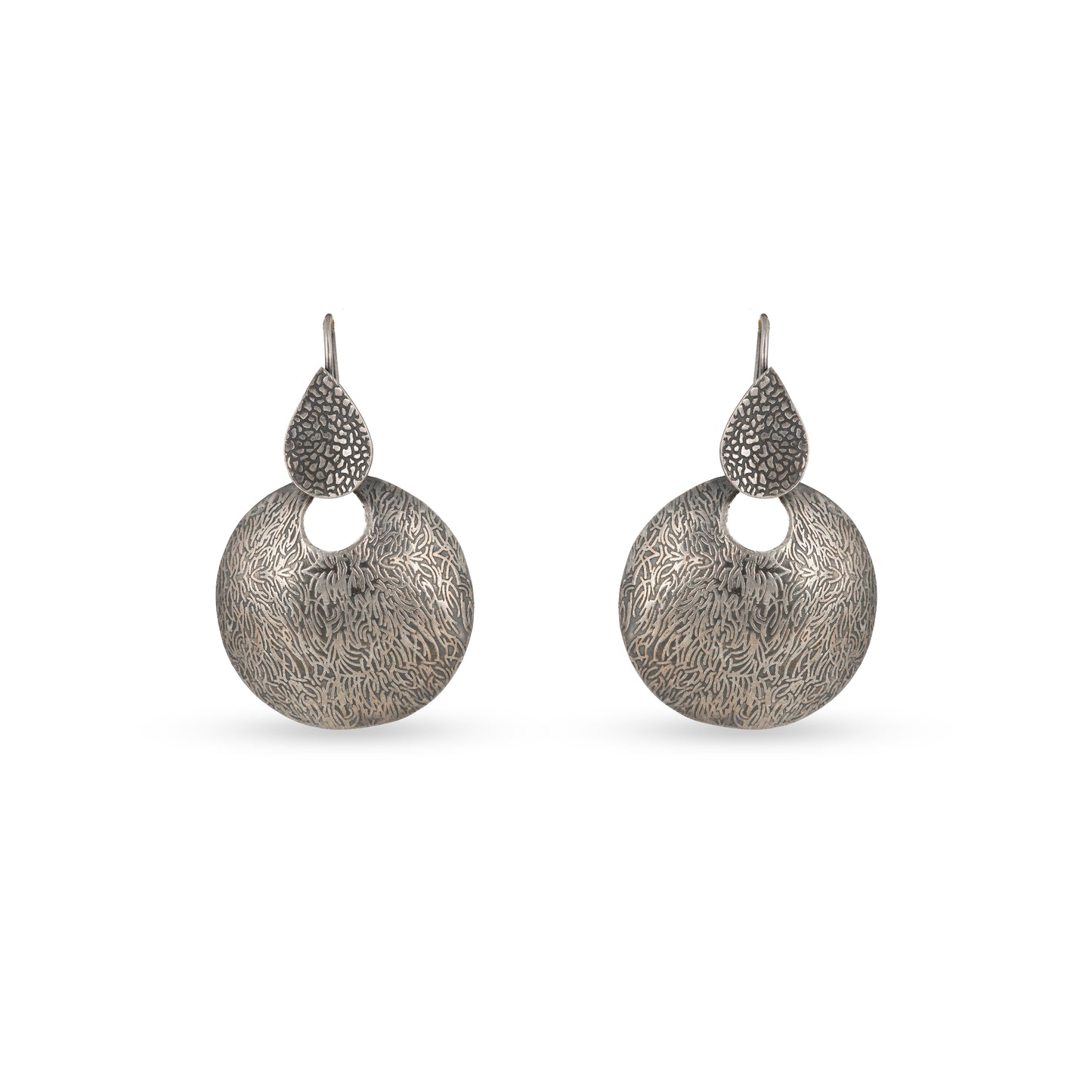 Textured Statement 925 silver Teardrop Disc Earrings
