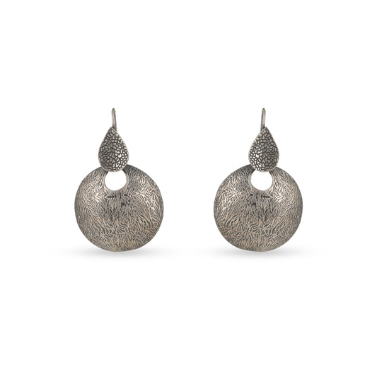 Textured Statement 925 silver Teardrop Disc Earrings