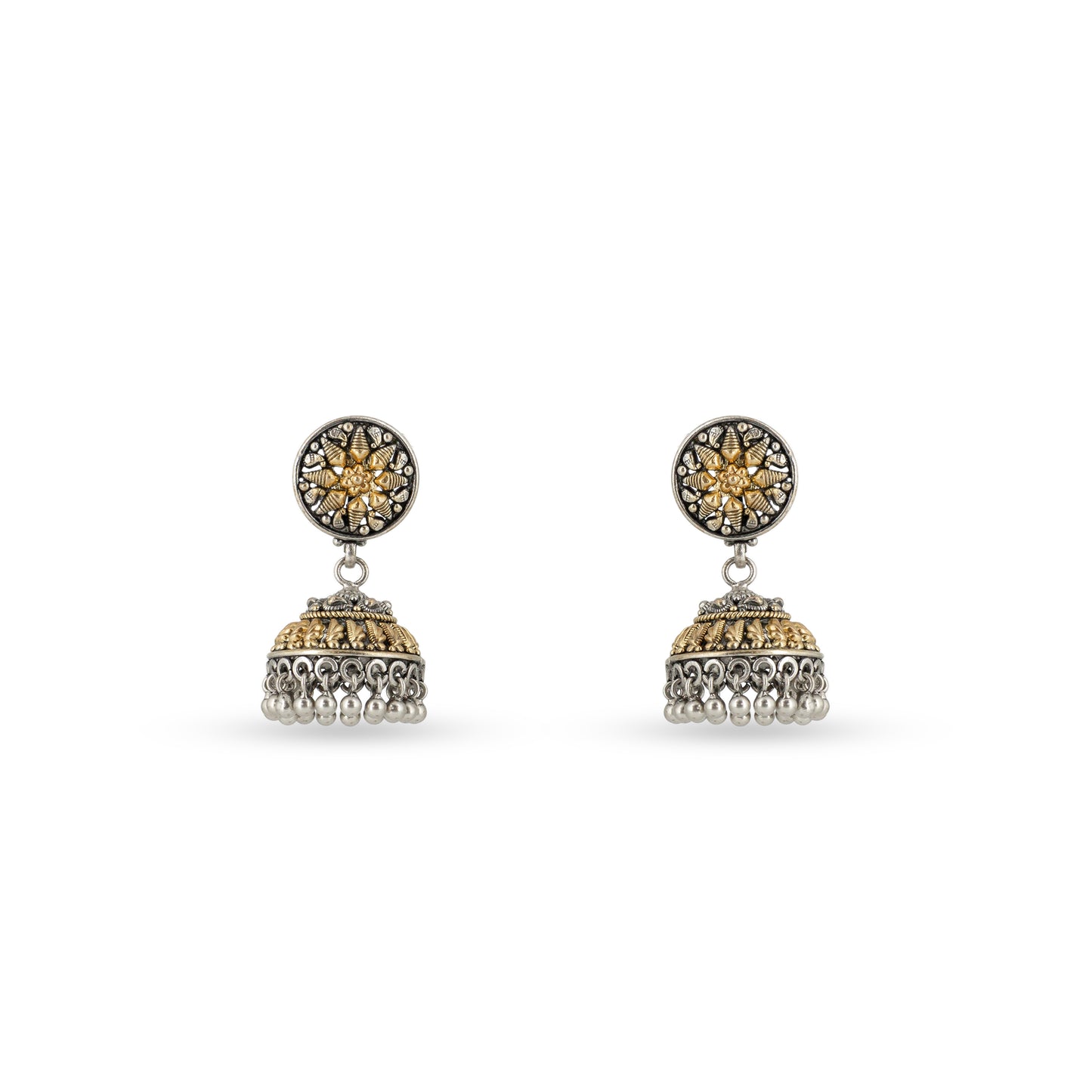 Floral Jhumka 925 silver Antique Gold Drop Earrings