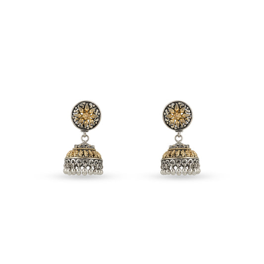Floral Jhumka 925 silver Antique Gold Drop Earrings