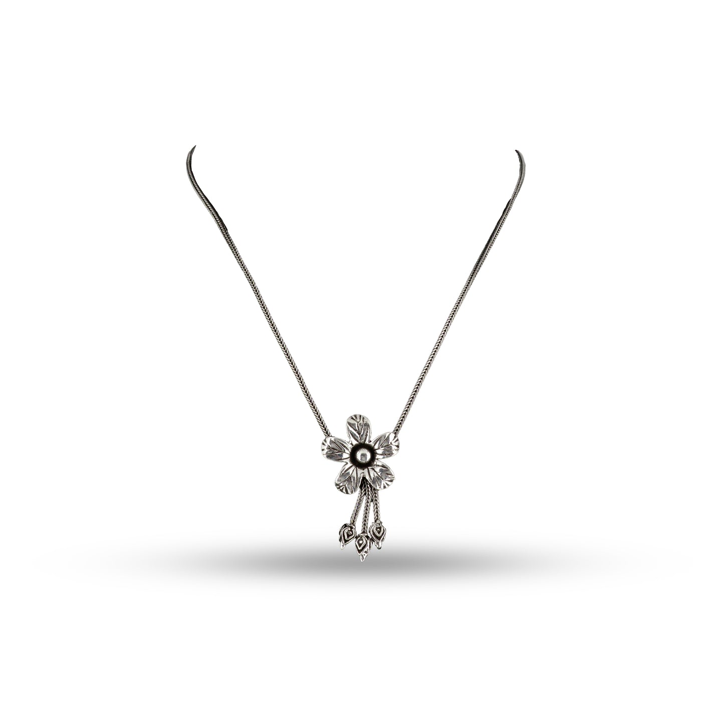 Oxidised Floral 925 silver Minimal Pendant Necklace