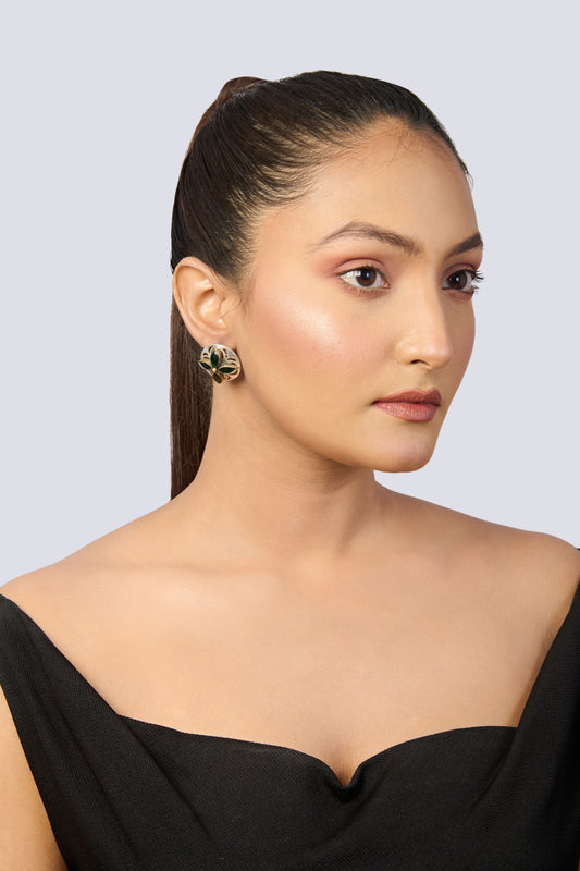 Emerald Bloom Stud Earrings in Oxidised Silver