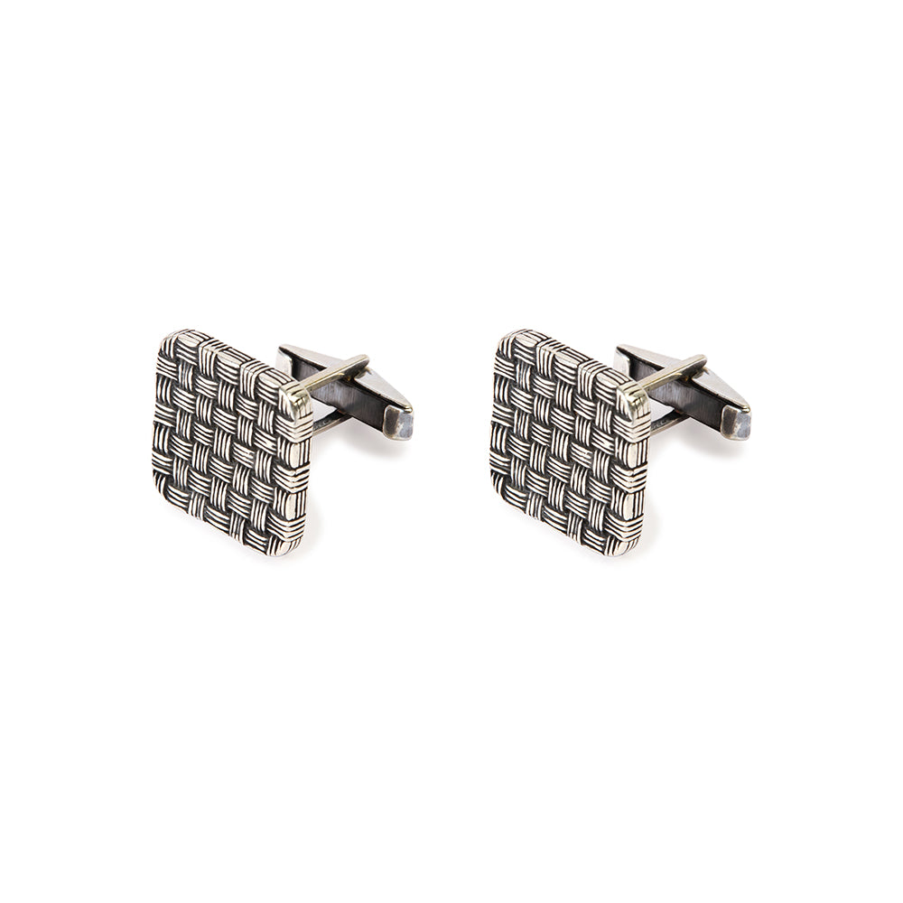 Elegant Silver Basketweave Cufflinks