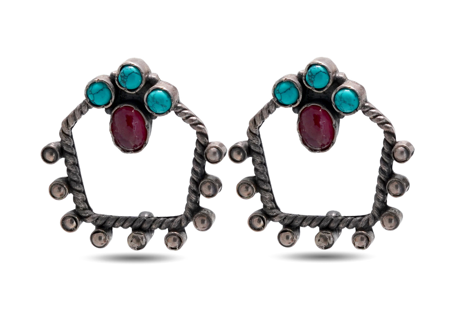 92.5 Silver turquoise and ruby stone oxidized look earring image 0