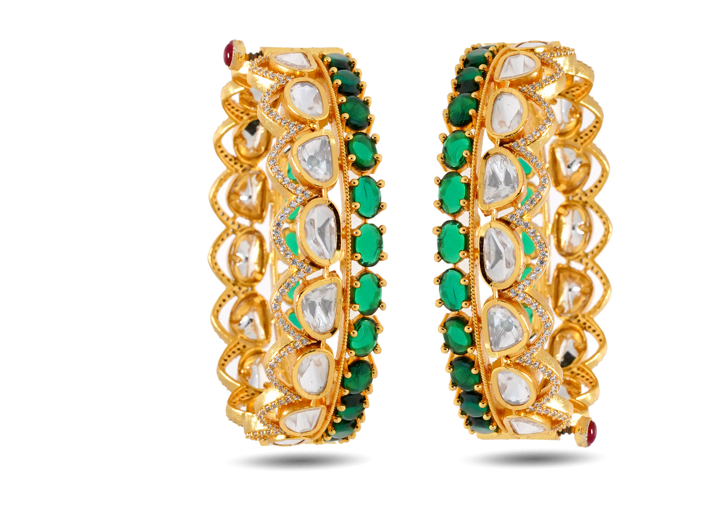 92.5 Silver Emerald stone and golden plated bangle image 1