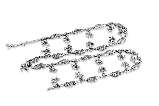 925 Antique Silver Kamarbandh , Peacock Design base image 1