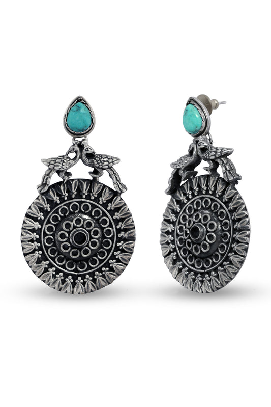 Peacock Design Silver Earring image 1