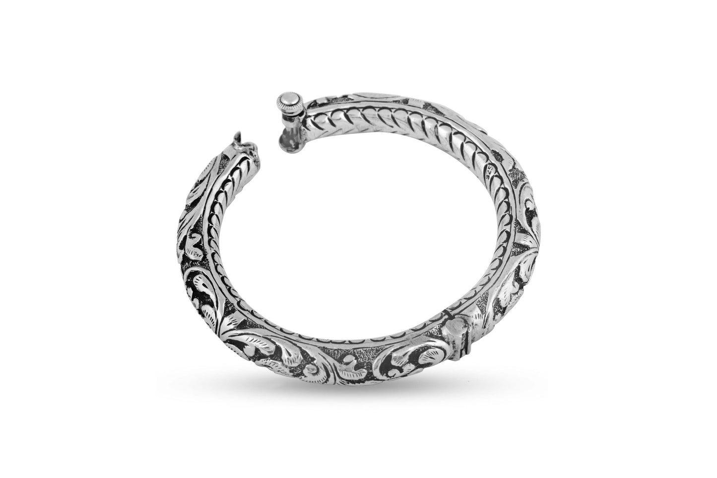 925 Silver Tribal Nakkashi Chitai Bangle Silver Kada image 2