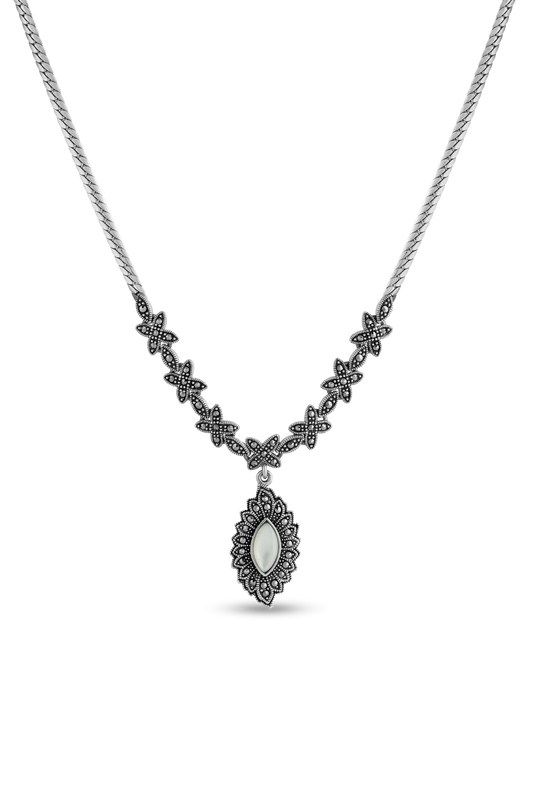 925 Sterling Silver Necklace Set With Semiprecious Stone & Marcasite Design image 1