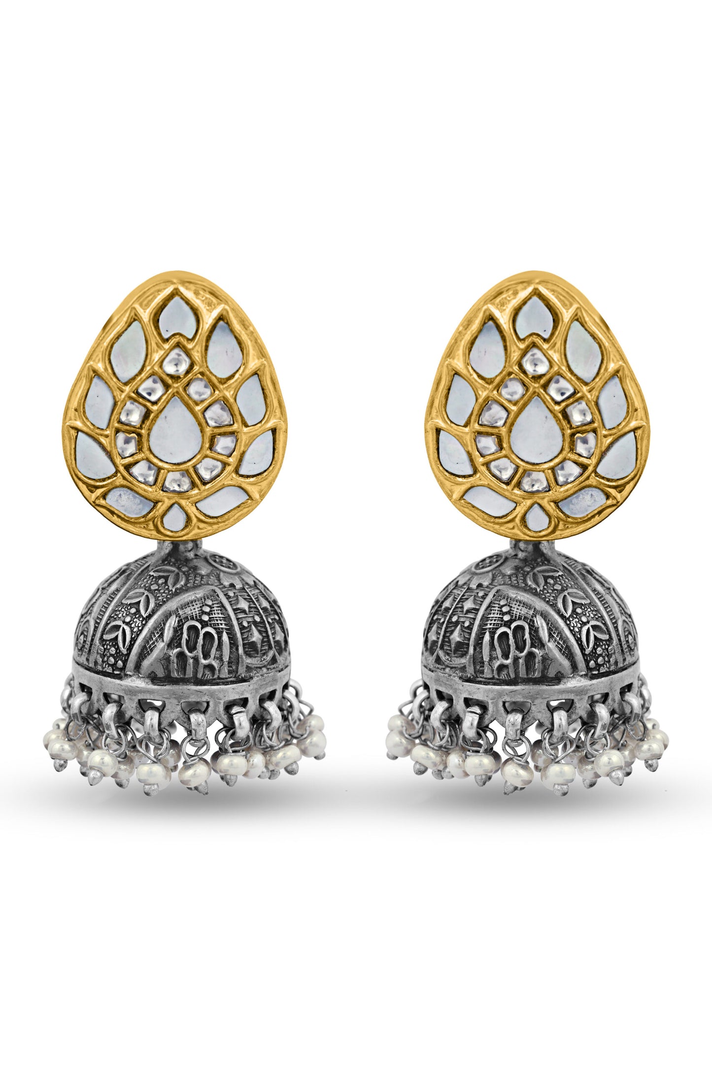 Silver Jhumki with White Pearl Drop image 0