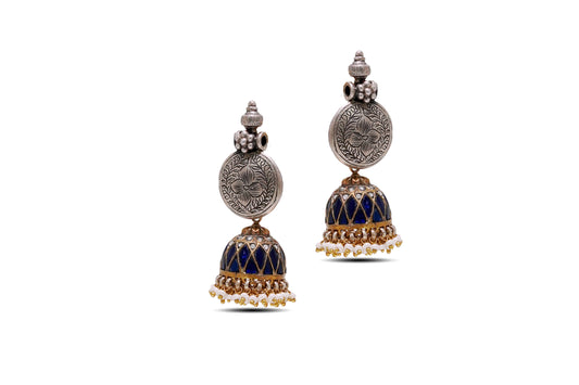 925 Silver Blue Stone Jhumki Earring With Pearl image 1