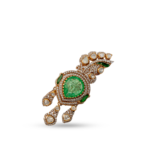 Imperial Navy & Emerald Sherwani Brooch